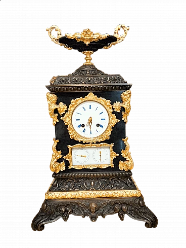 Gilt and burnished bronze Napoleon III clock with porcelain dial, 1850