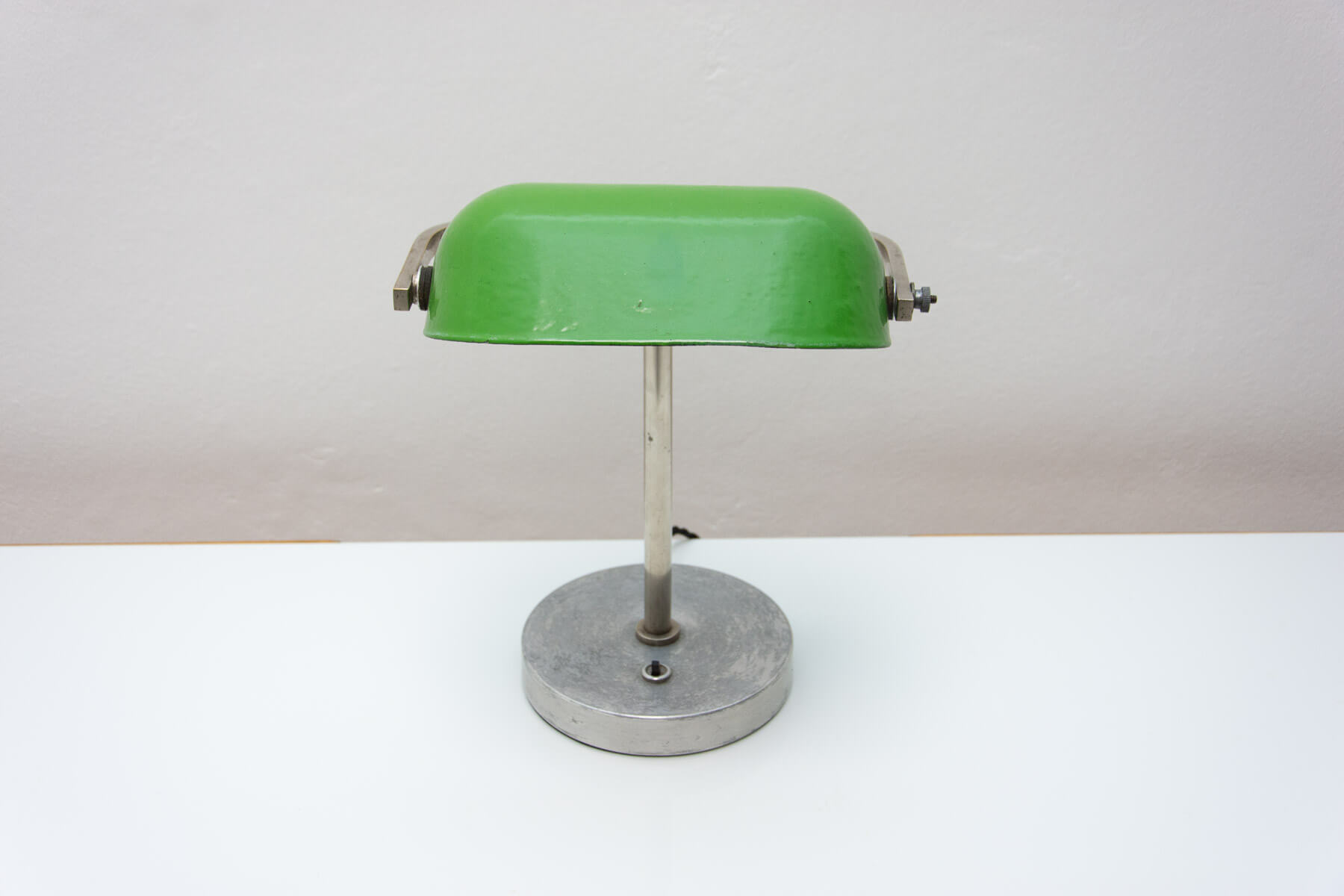 Ministerial brass table lamp with green glass shade. Made in Italy