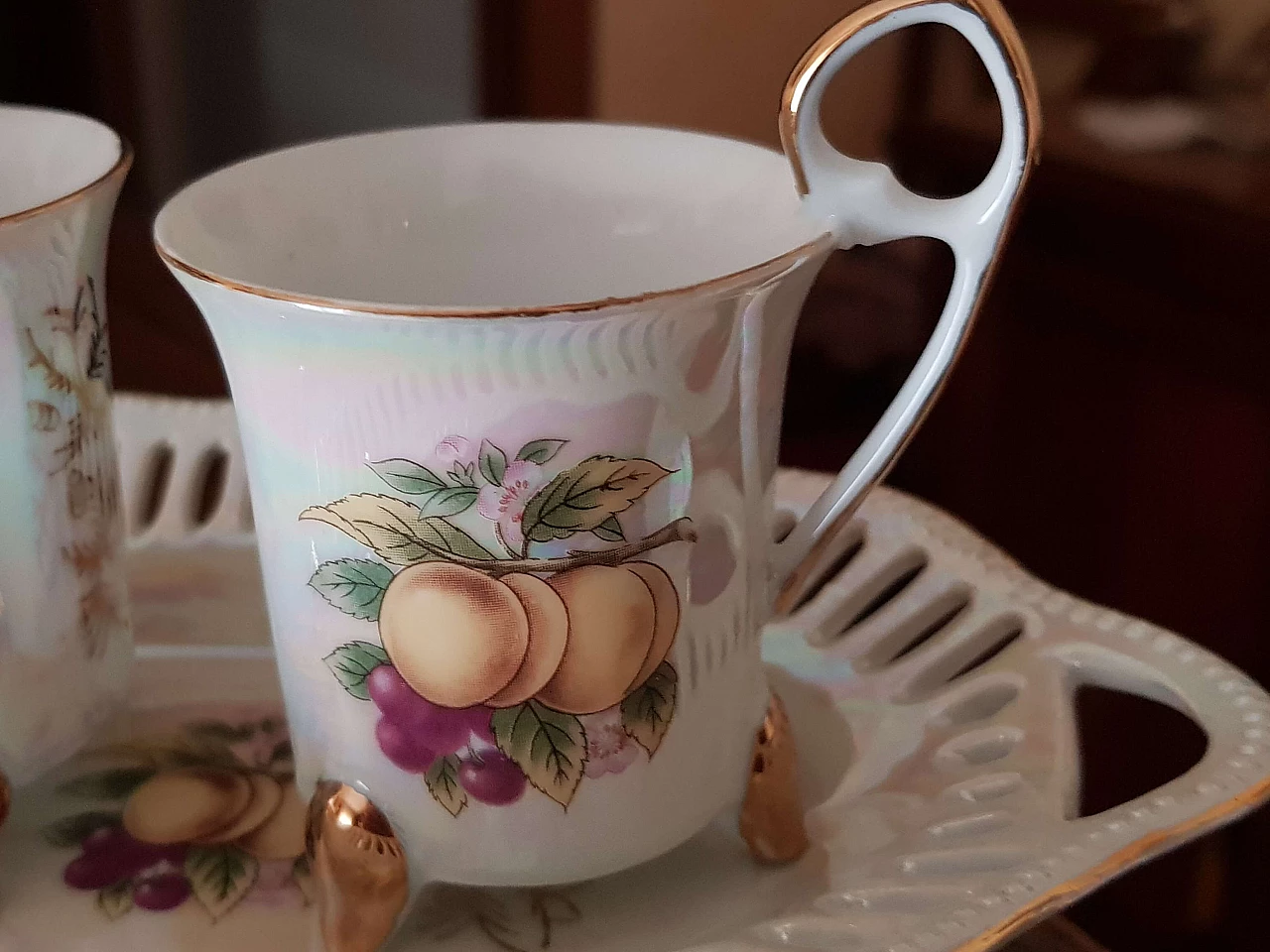 Pair of Limoges ceramic cups and tray, 1960s 1