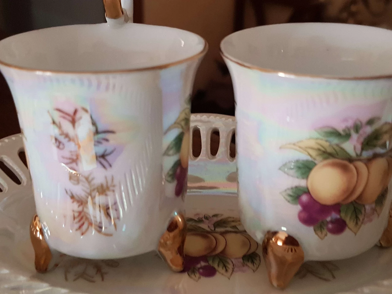 Pair of Limoges ceramic cups and tray, 1960s 2