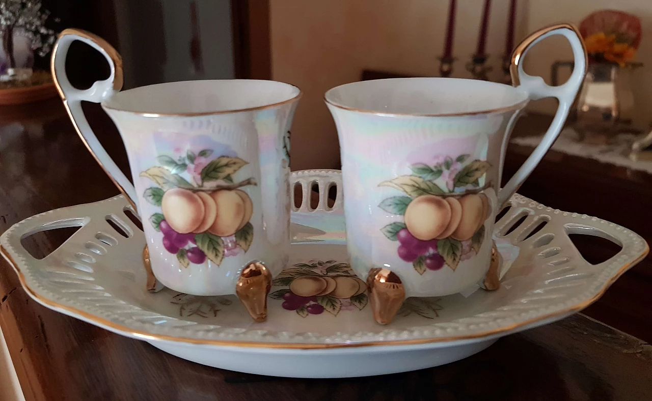 Pair of Limoges ceramic cups and tray, 1960s 6