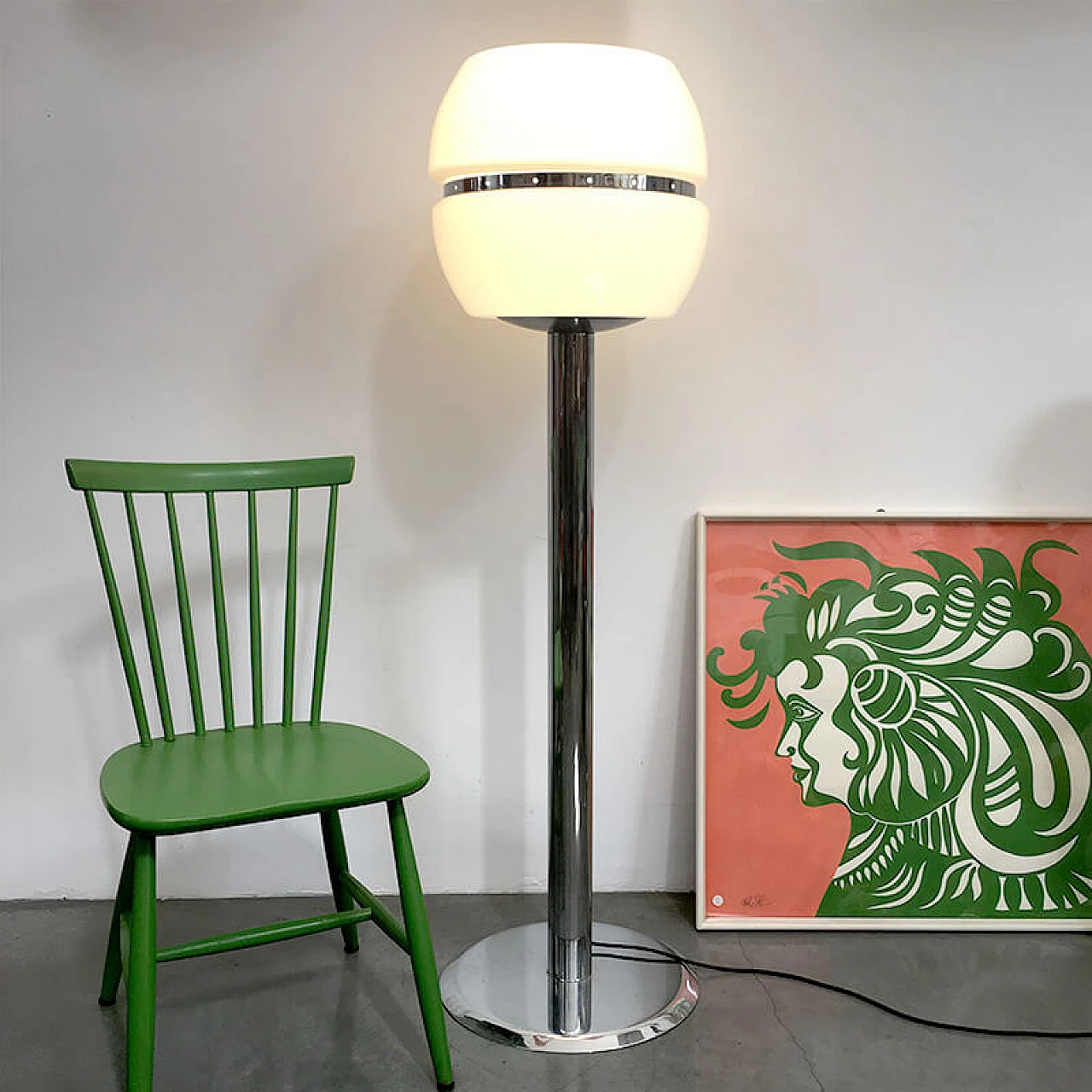 Floor lamp in chrome-plated steel with plastic diffuser, 1970s 2