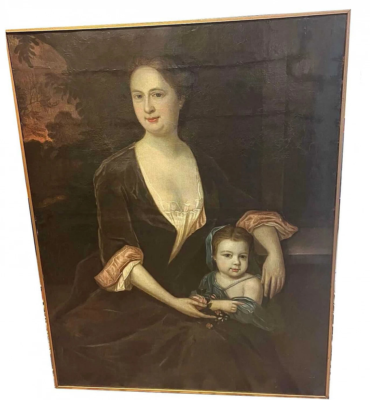 Portrait of woman with little girl, oil painting on canvas, 18th century 5