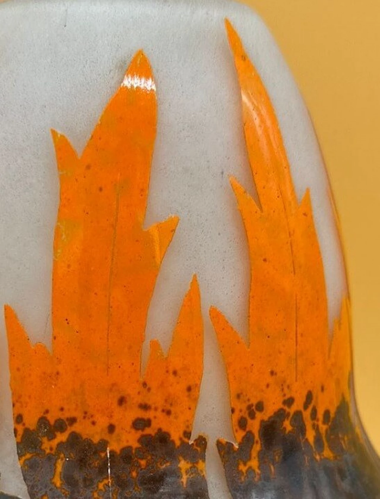 Art Deco glass vase with stylised blue and orange leaves, early 1900s 2