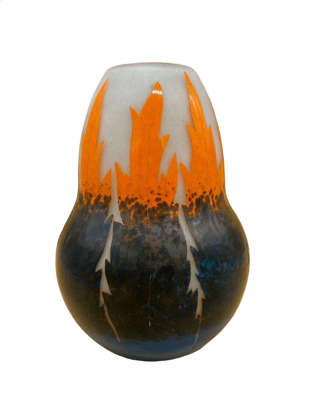 Art Deco glass vase with stylised blue and orange leaves, early 1900s 4