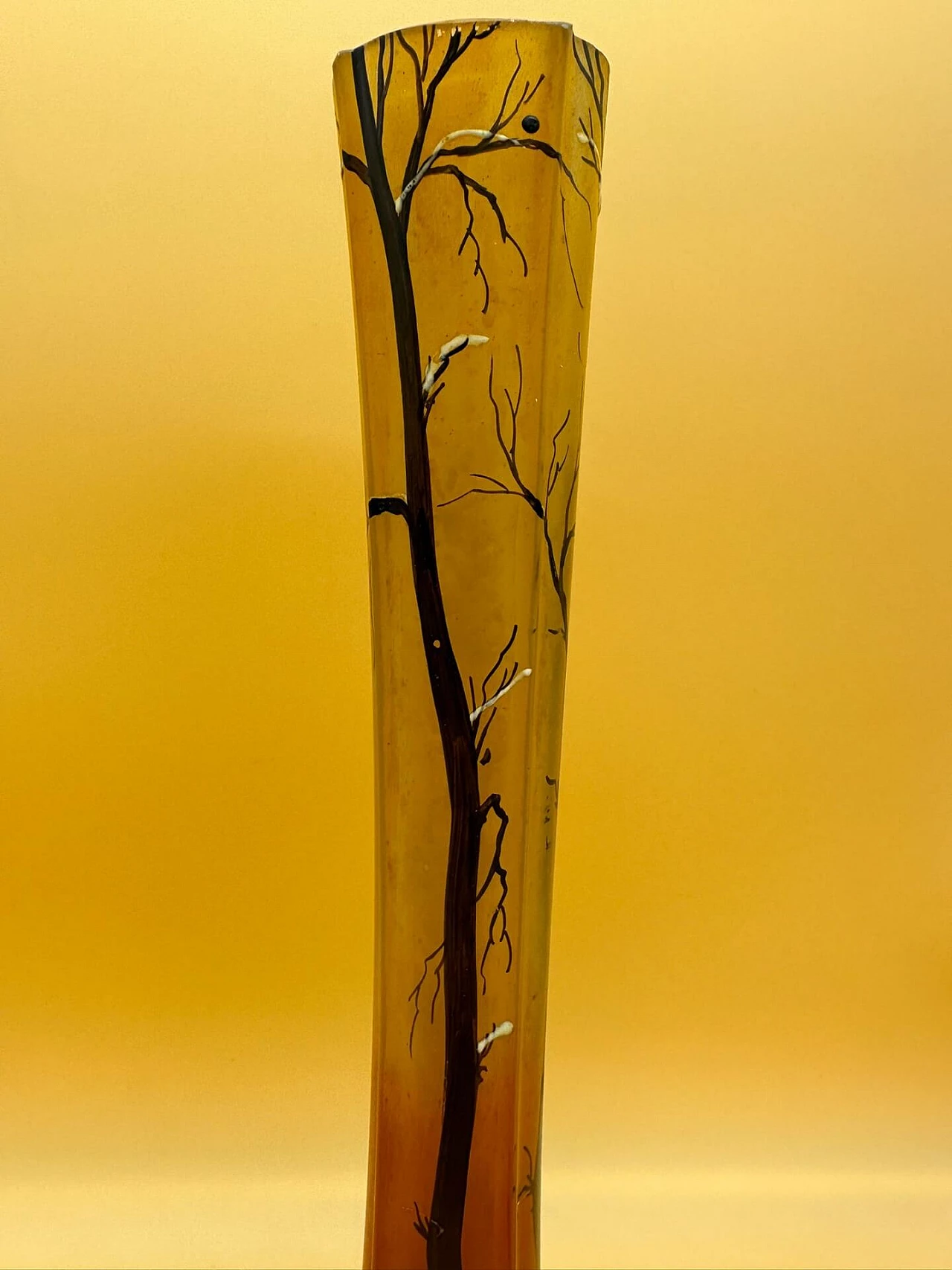 Glass vase with trees and winter landscape by Legras, early 1900s 1