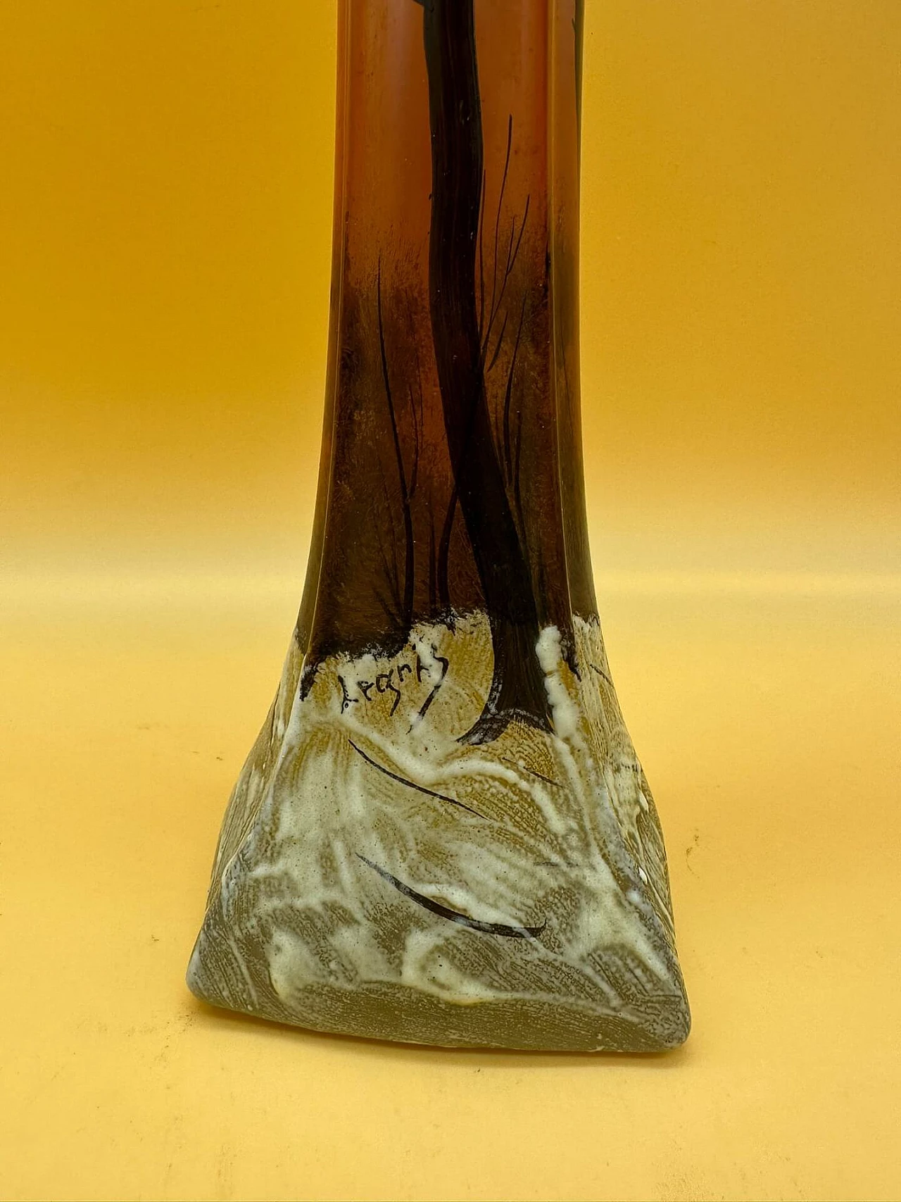 Glass vase with trees and winter landscape by Legras, early 1900s 2