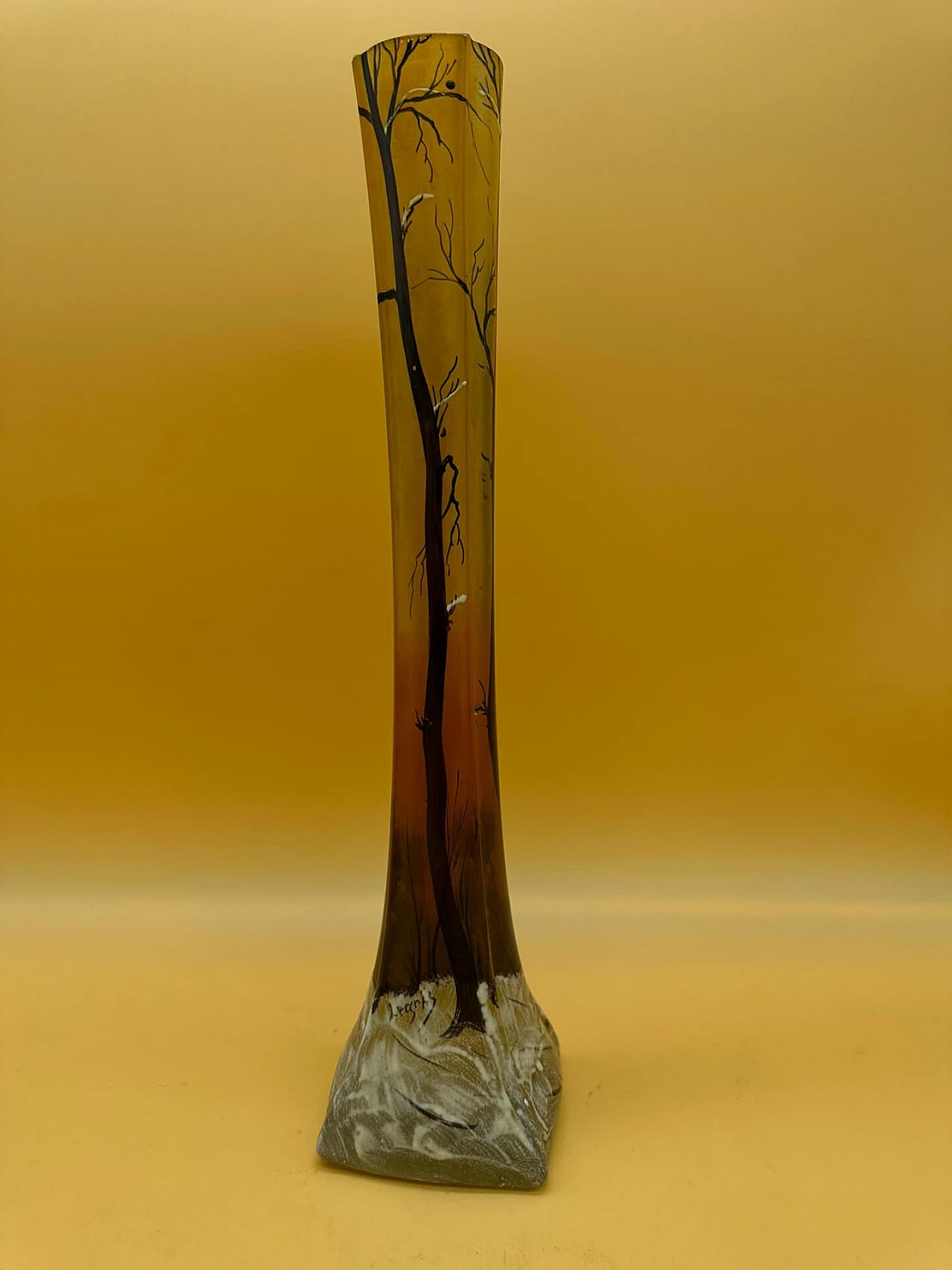 Glass vase with trees and winter landscape by Legras, early 1900s 3