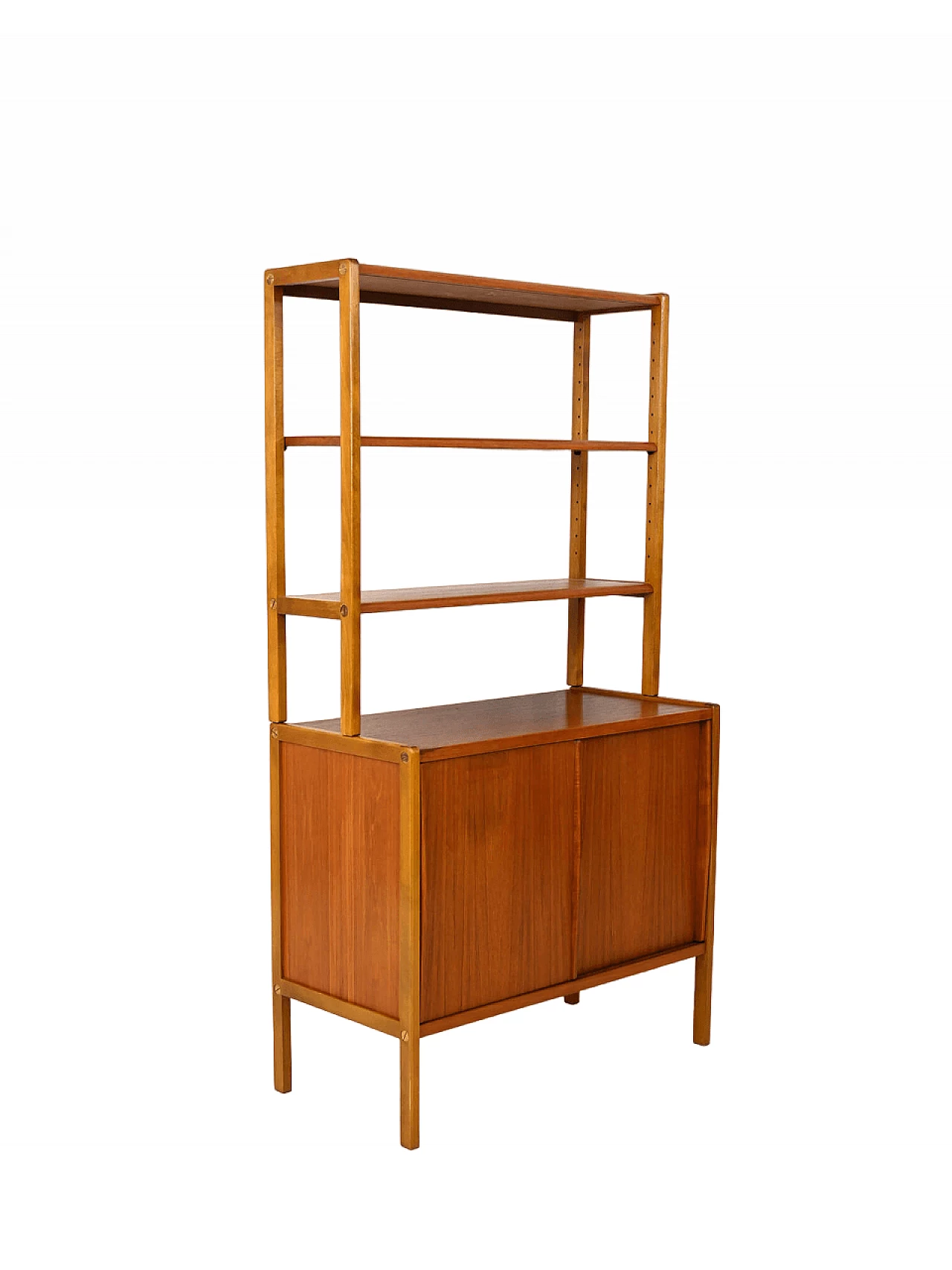 Scandinavian wood bookcase with sliding doors, 1960s 10