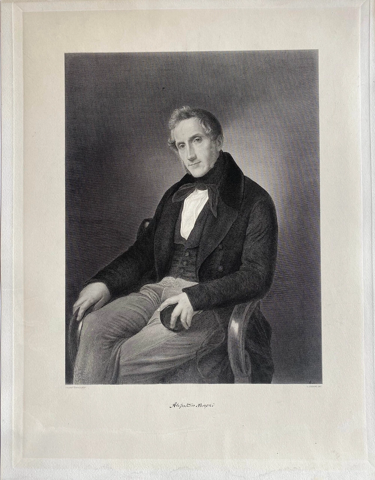 Luigi Ceroni, Portrait of Alessandro Manzoni, etching, 19th century 1