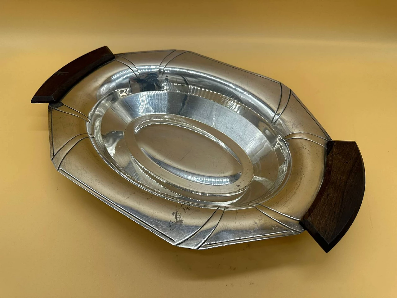 Art Deco metal and macassar wood tray, early 1900s 1