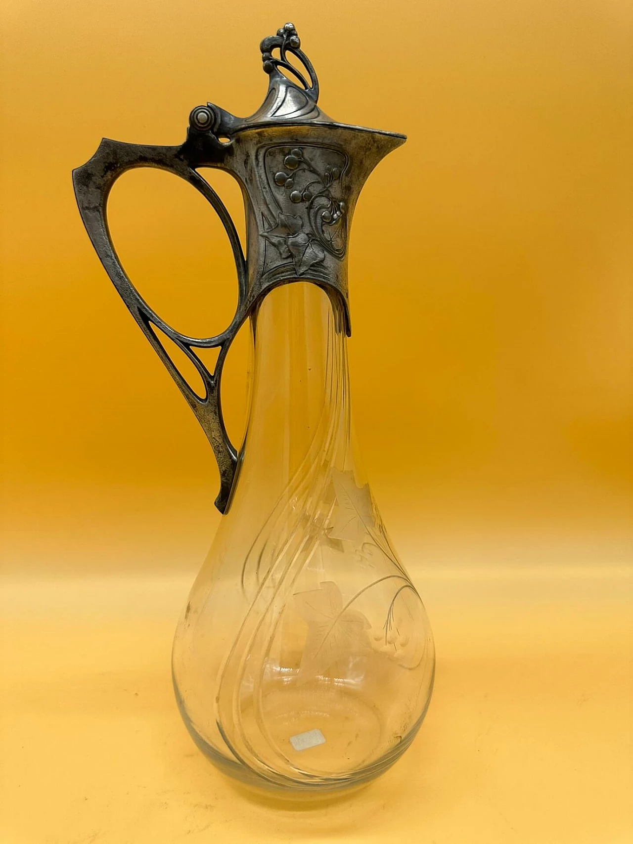 Metal and glass wine jug by WMF, early 1900s 2