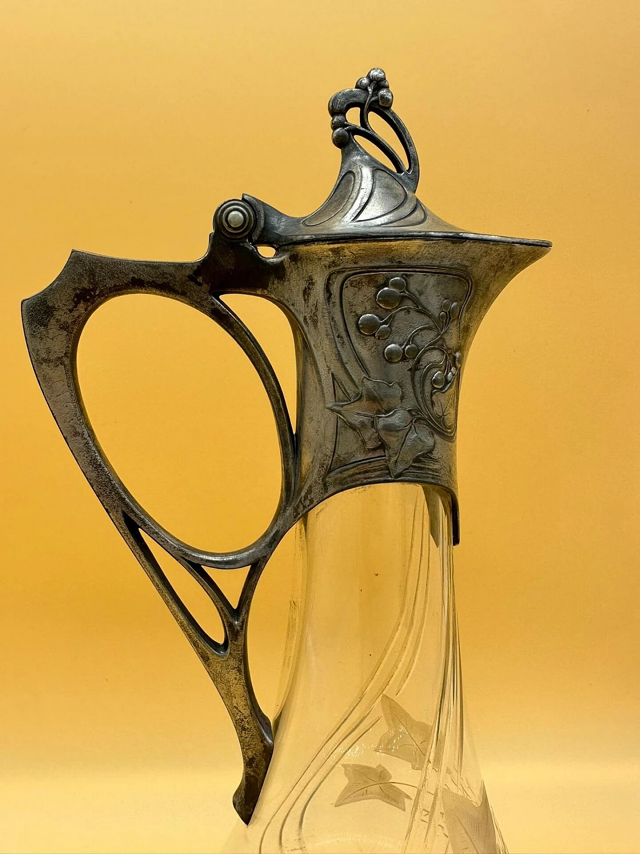 Metal and glass wine jug by WMF, early 1900s 3