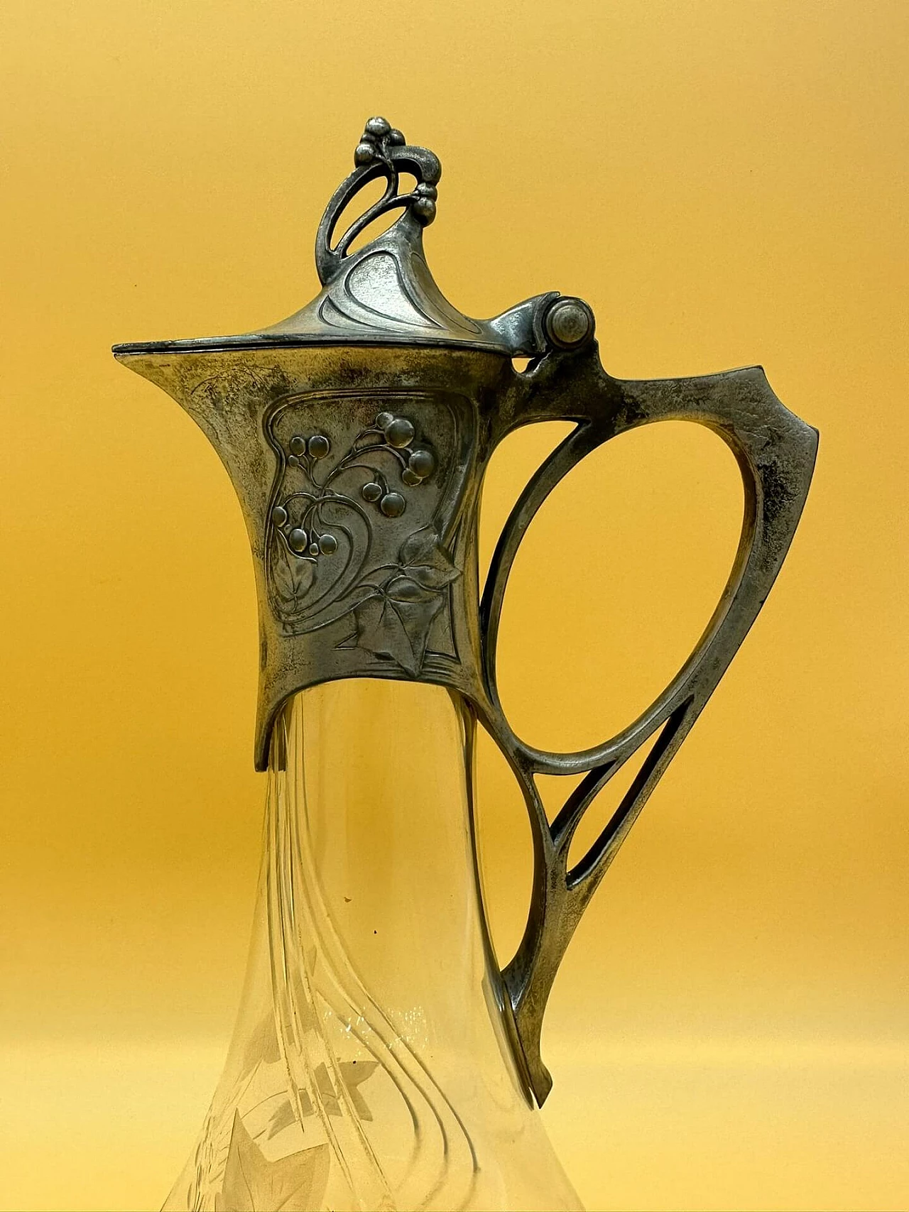 Metal and glass wine jug by WMF, early 1900s 4