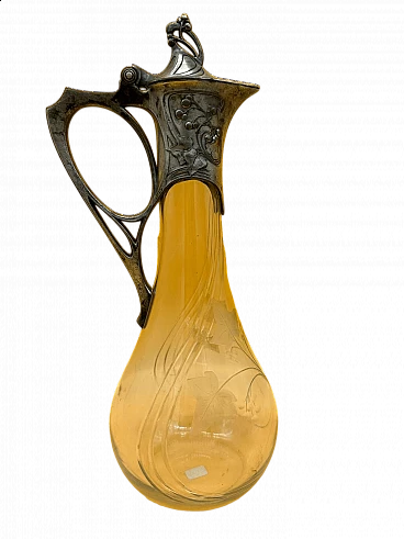 Metal and glass wine jug by WMF, early 1900s