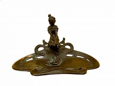 Centerpiece with maiden sitting in pond with water lilies, early 1900s