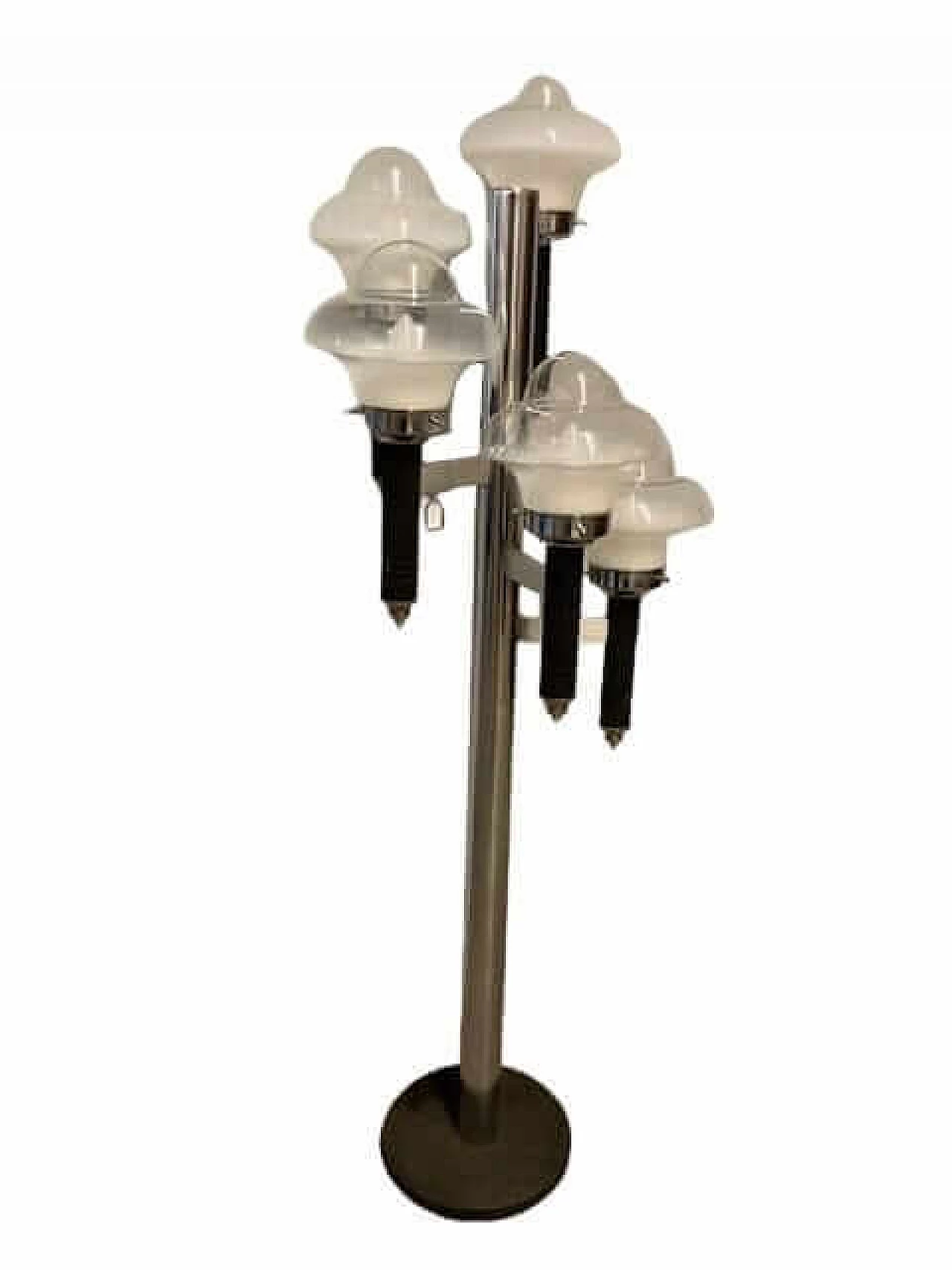 Five-light chromed metal and glass floor lamp, 1970s 13