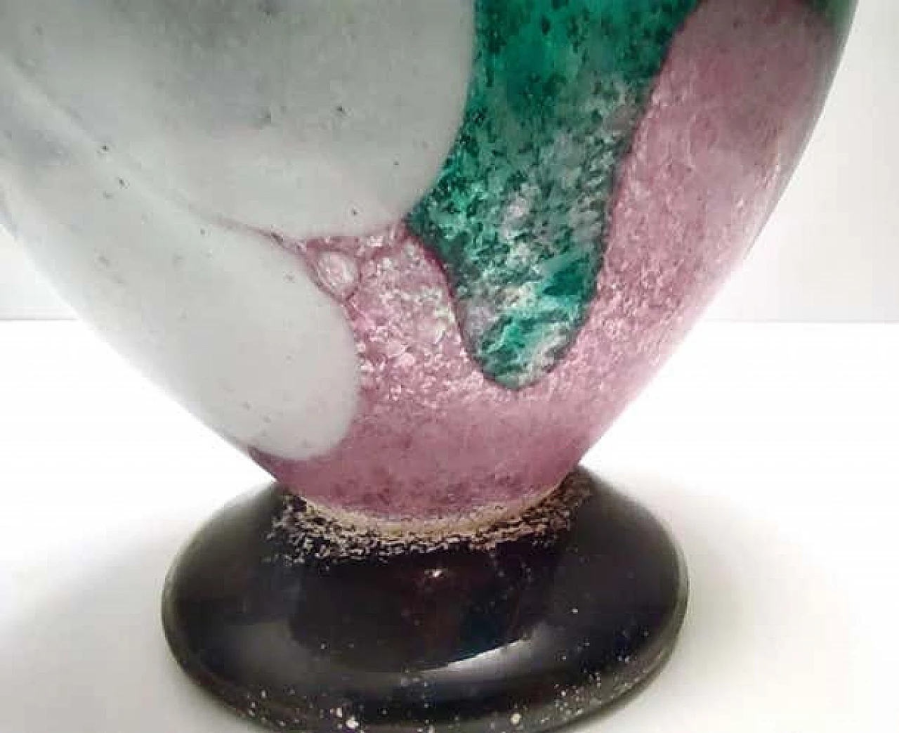 Scavo blown Murano glass vase in pink, green and white, 1980s 1