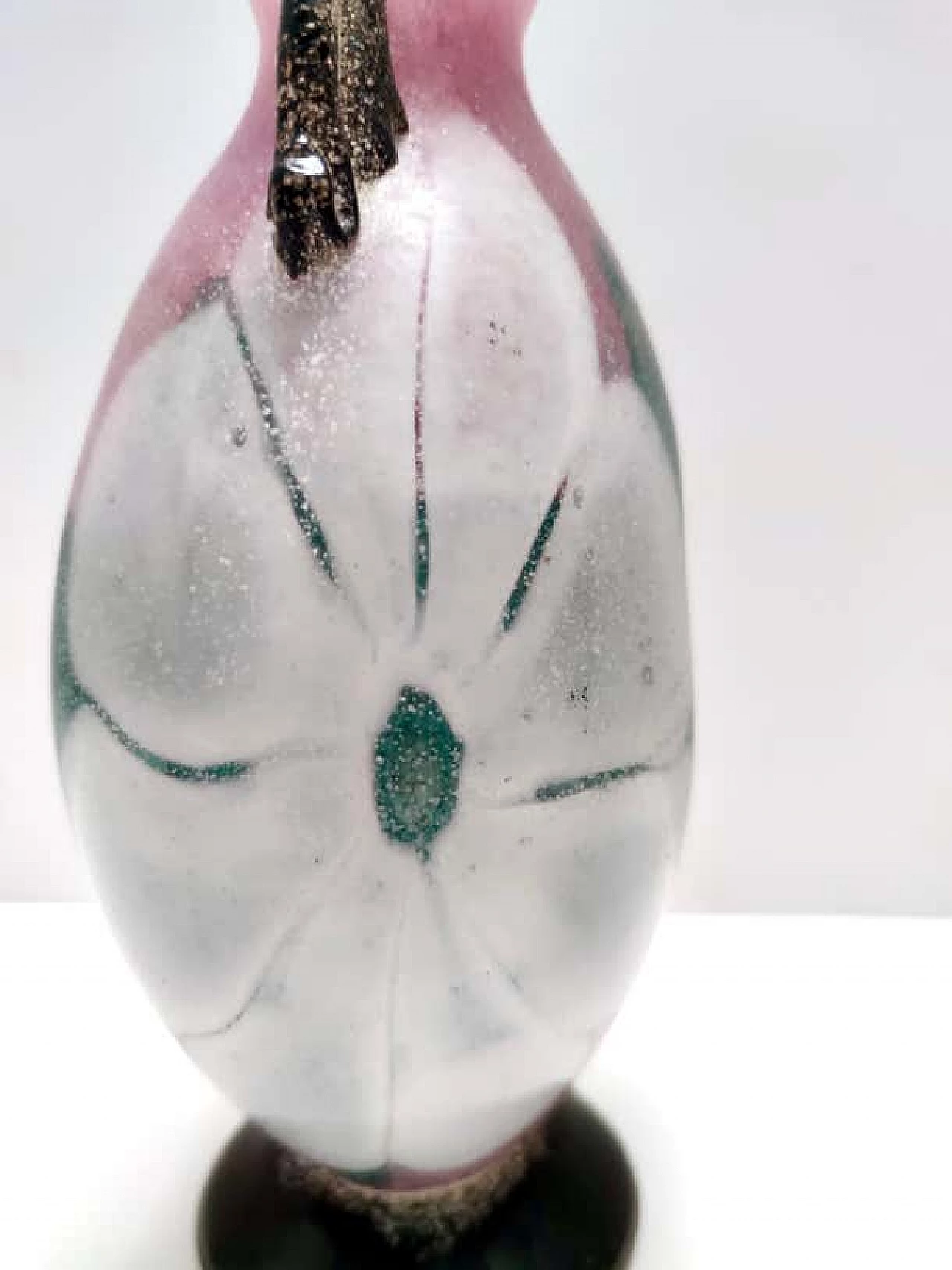 Scavo blown Murano glass vase in pink, green and white, 1980s 7