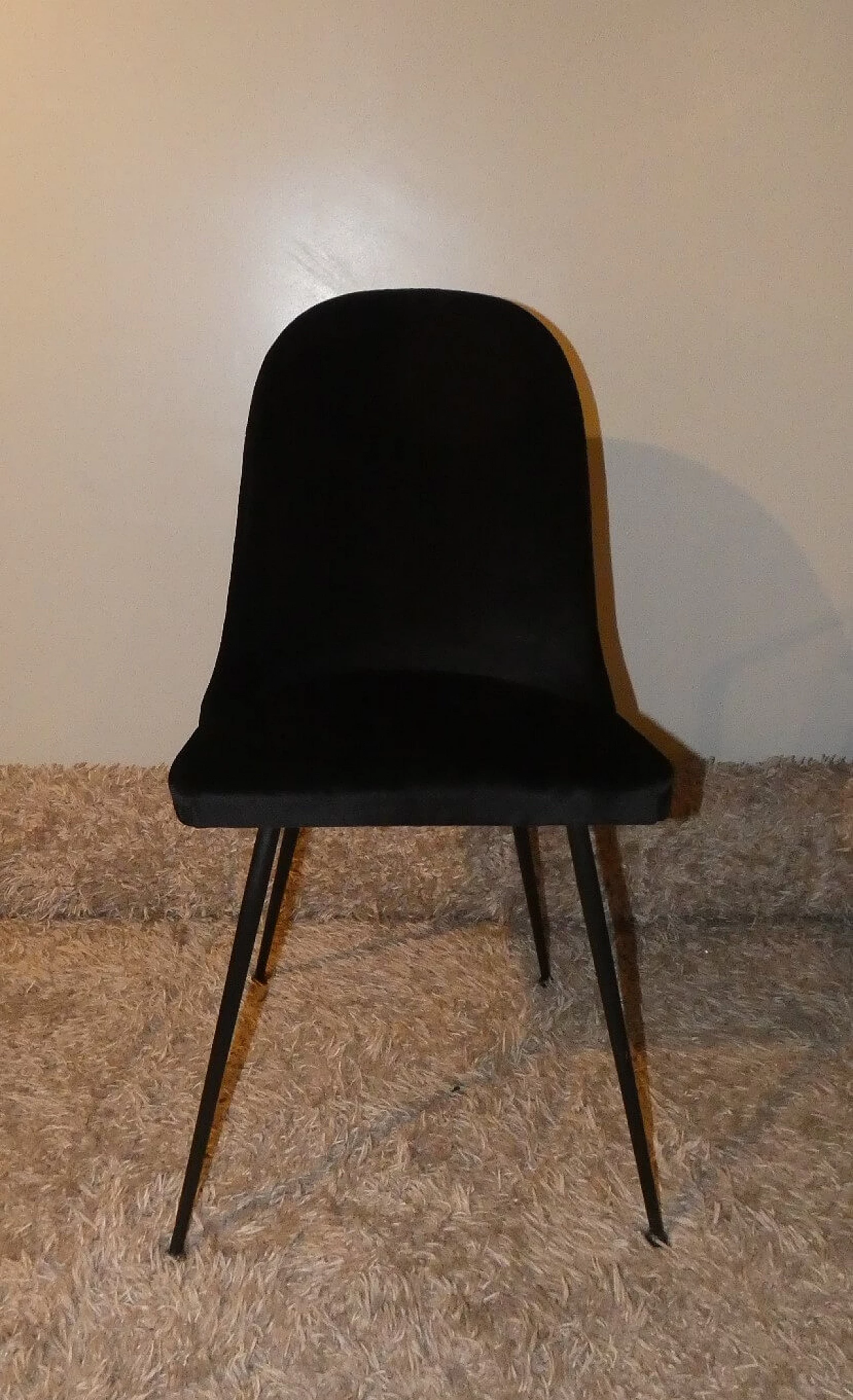 4 Black velvet chairs, 1960s 1