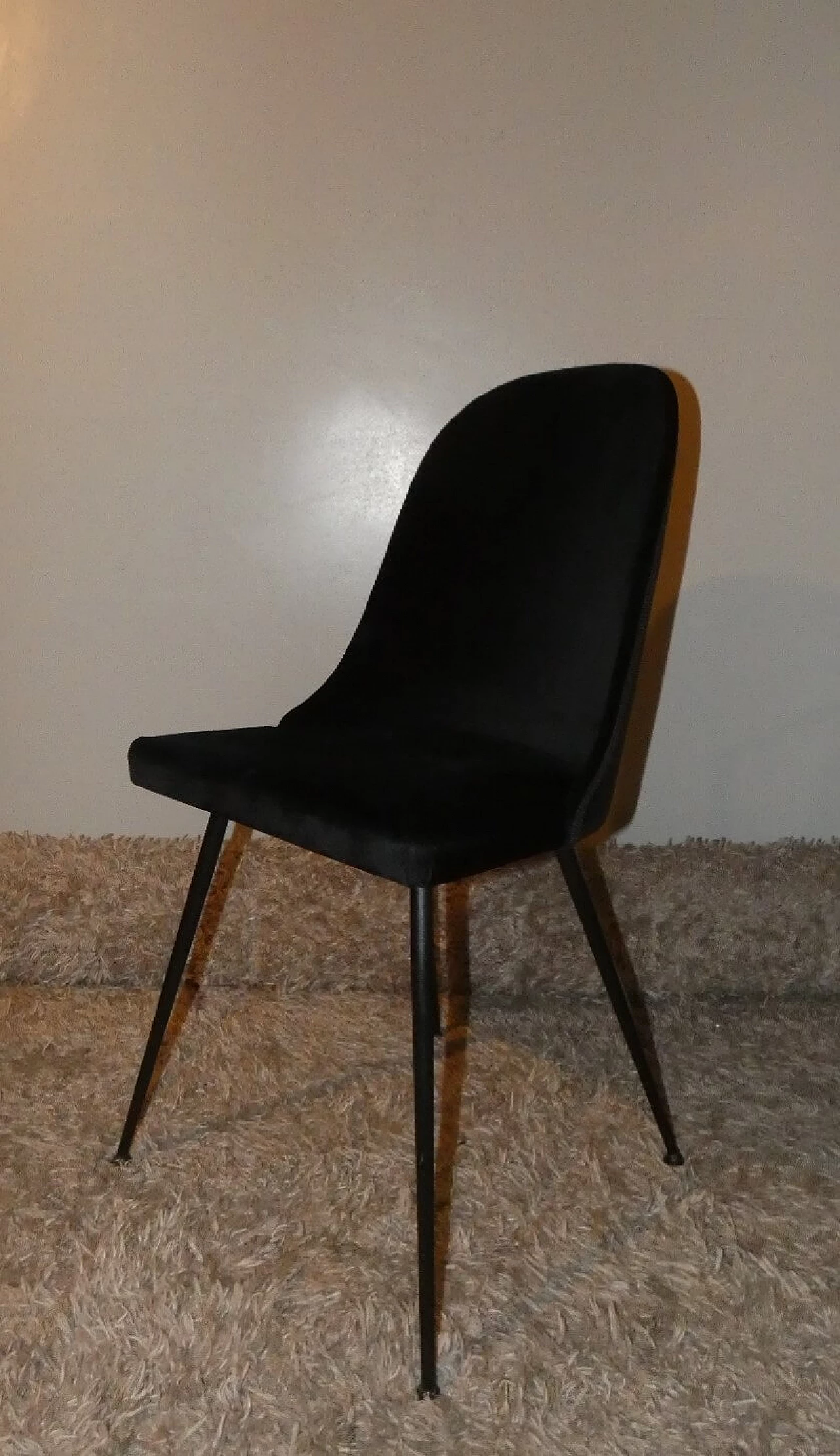 4 Black velvet chairs, 1960s 2