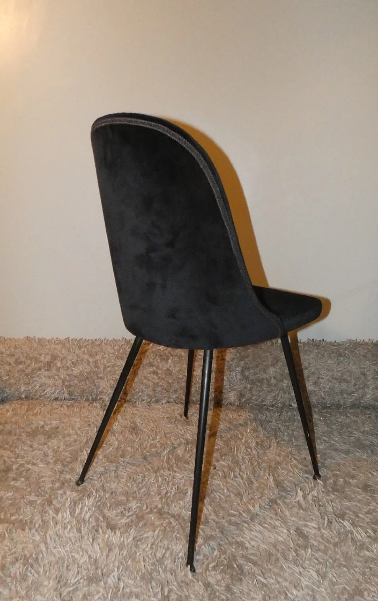 4 Black velvet chairs, 1960s 3