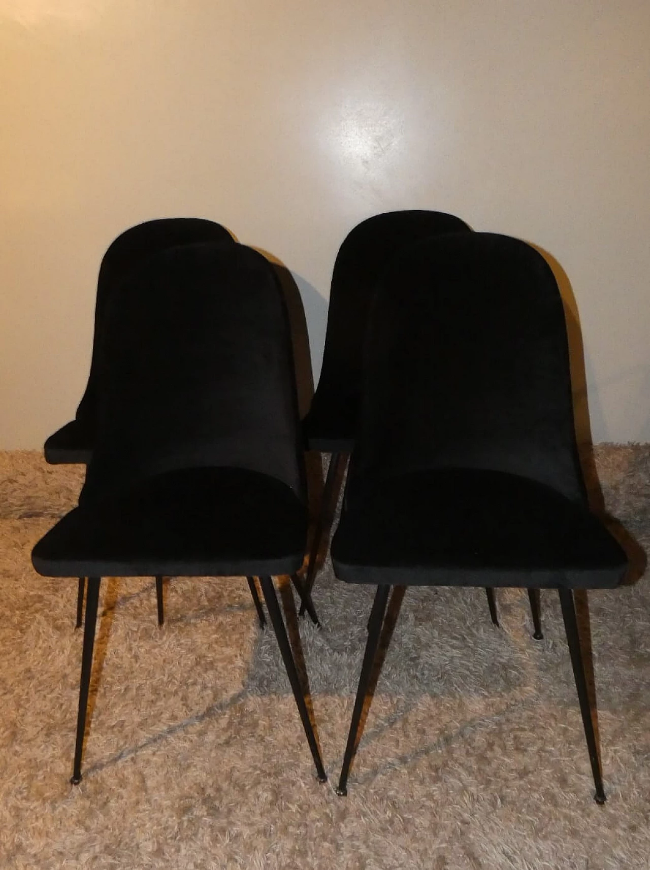 4 Black velvet chairs, 1960s 6