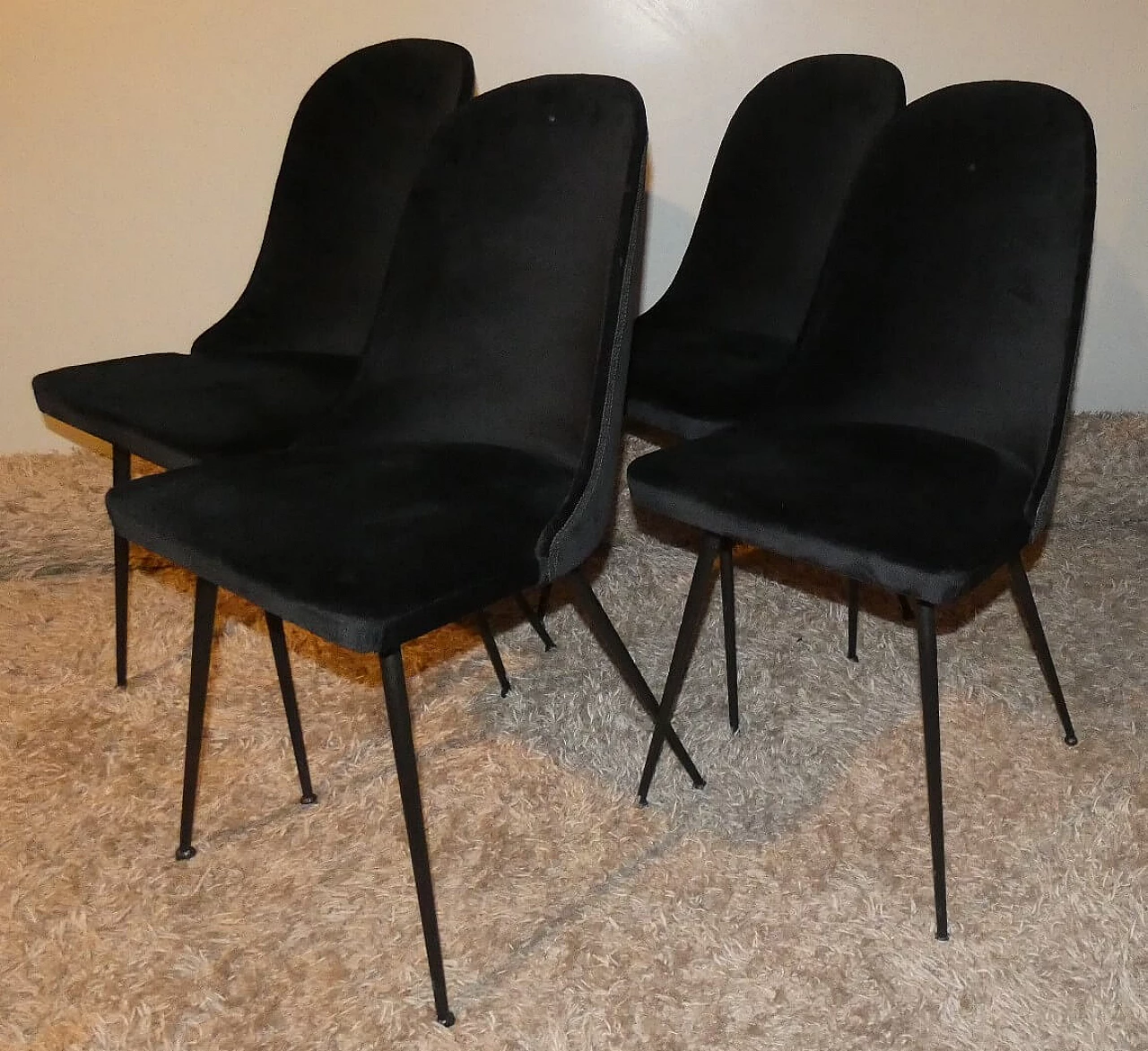 4 Black velvet chairs, 1960s 7