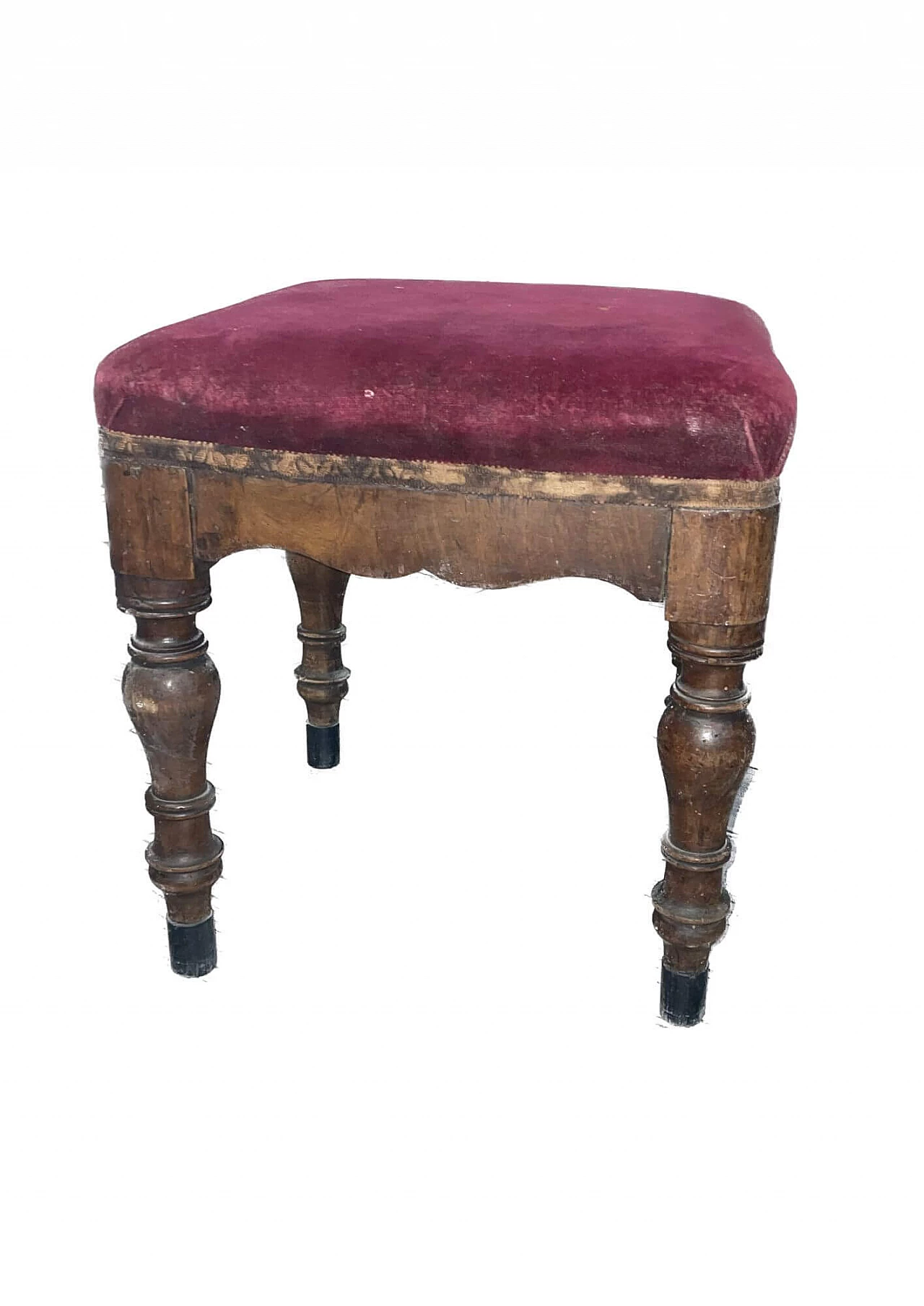 Wooden pouf with red velvet seat, early 20th century 1