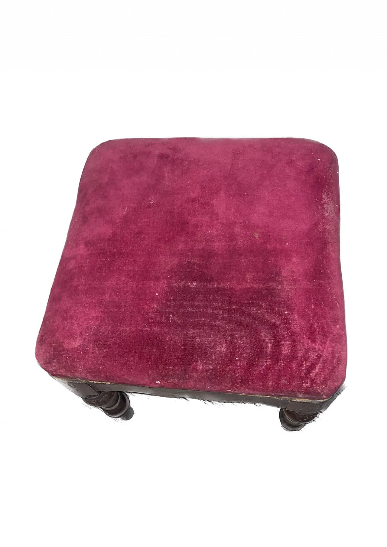 Wooden pouf with red velvet seat, early 20th century 8