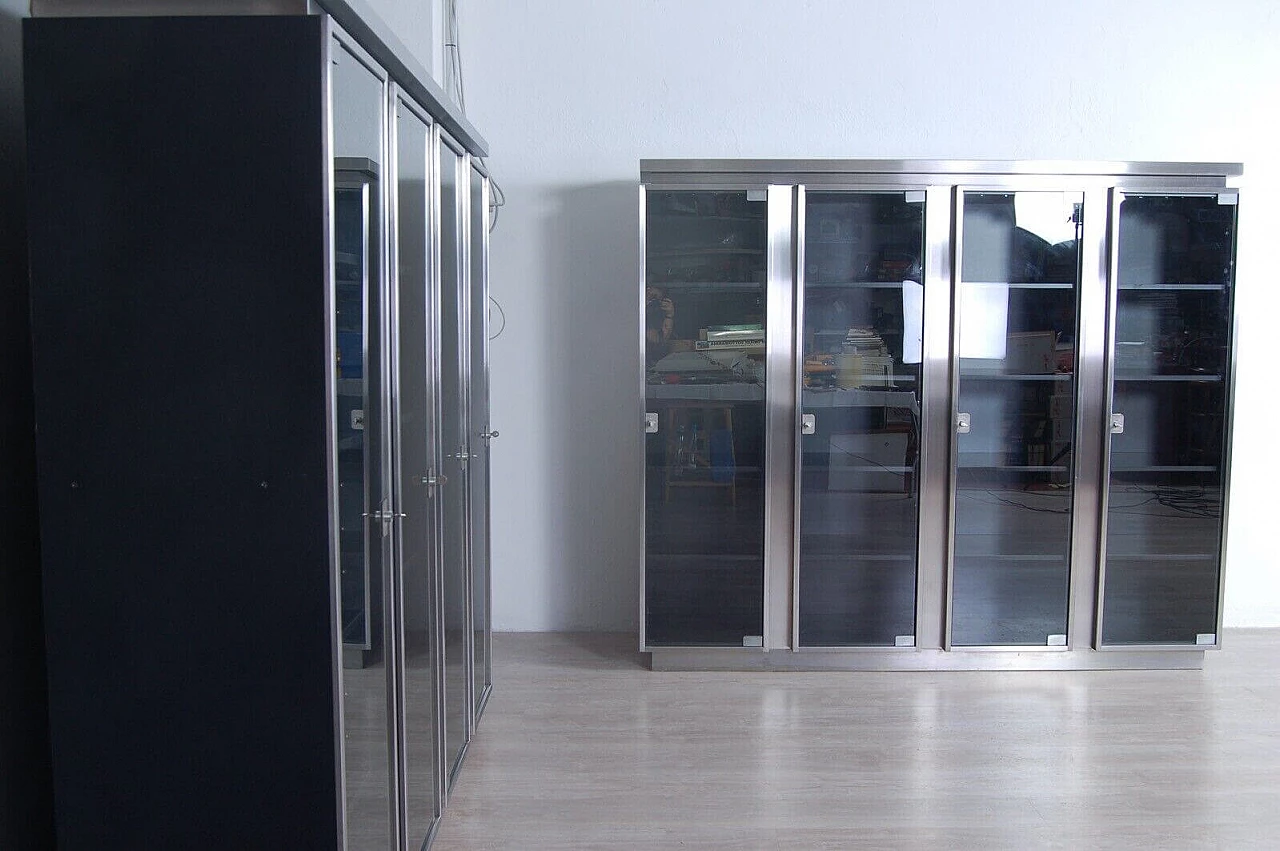 Pair of smoked glass and steel foil glass cabinets in the style of Acerbis, 1970s 2