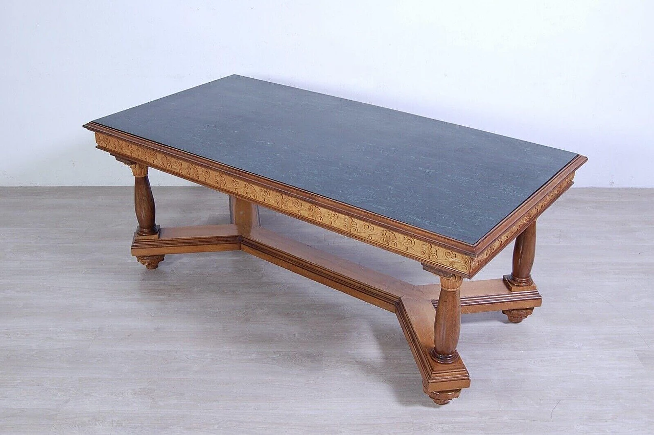 6 Chairs with leather seats and Empire-style table with green marble top, 1940s 11