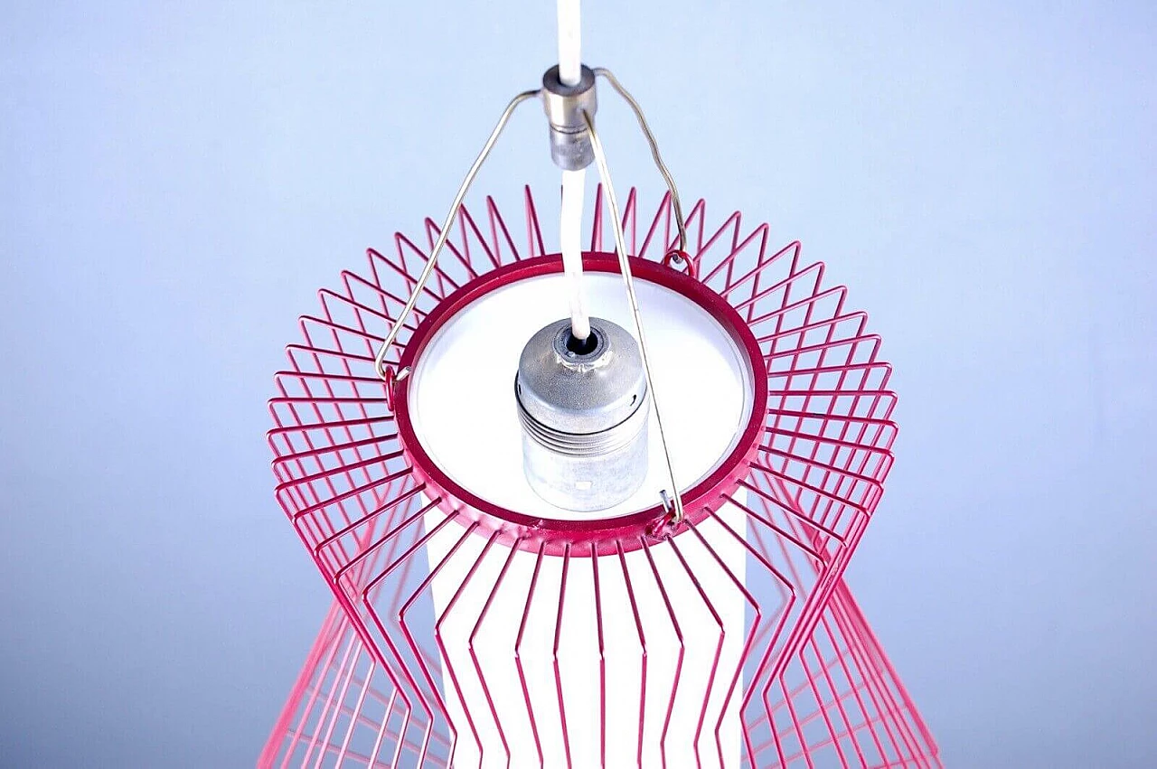 Red iron and glass hanging lamp in the style of Arredoluce, 1950s 4