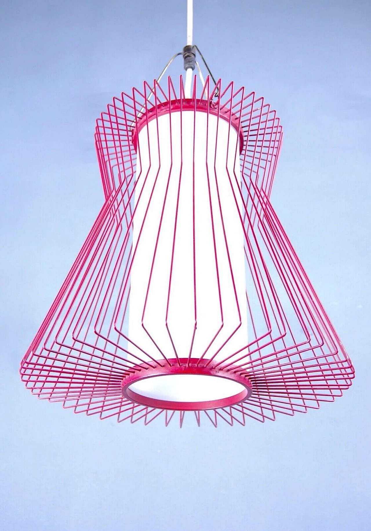 Red iron and glass hanging lamp in the style of Arredoluce, 1950s 9