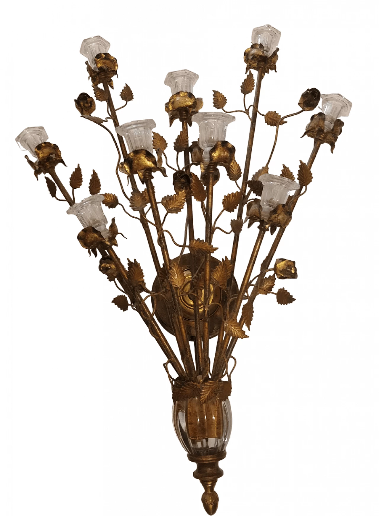 Nine-light gilded metal and Murano glass wall light by Banci, 1970s 14