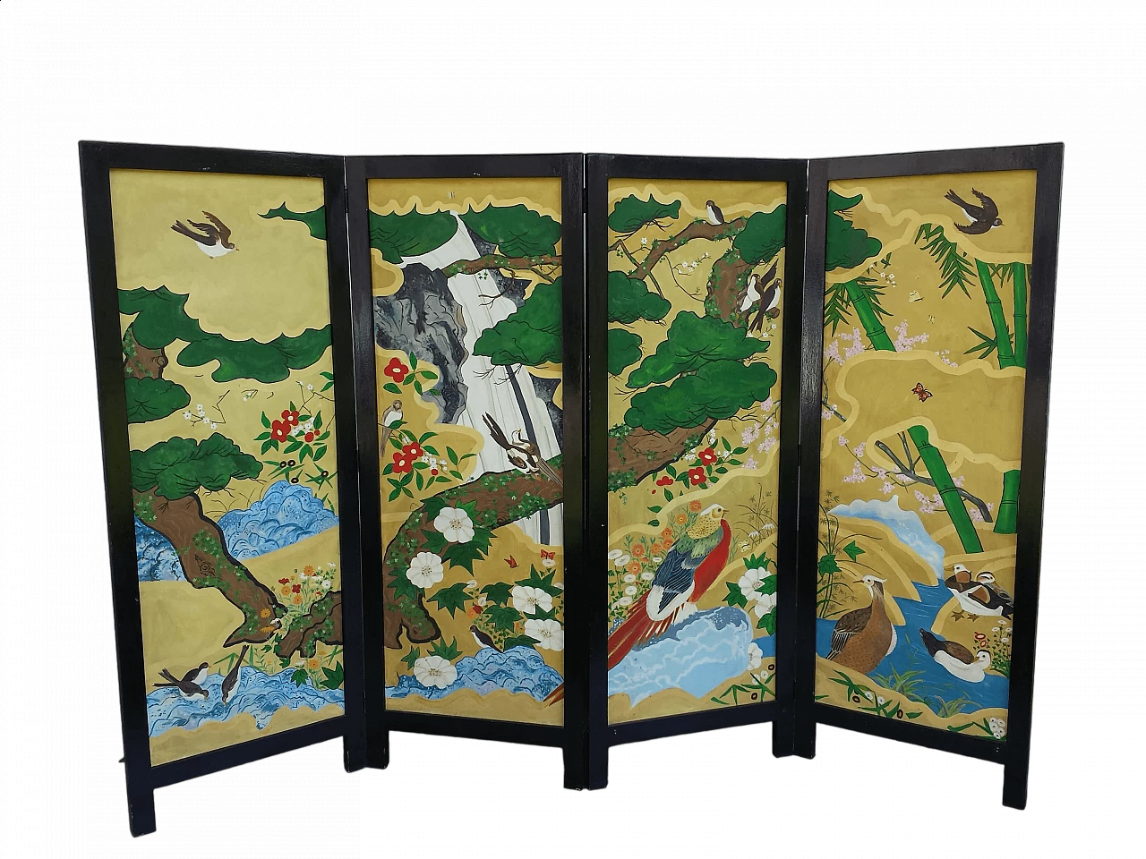 Naïf style painted wood screen, 19th century 11