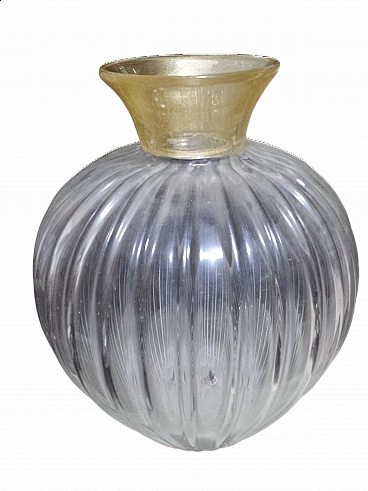 Ribbed opaline glass vase by Archimede Seguso, 1950s