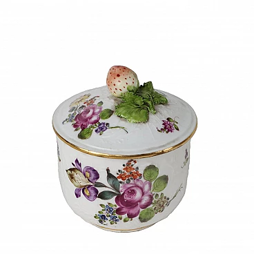 Porcelain sugar bowl with floral motif and strawberry, 19th century