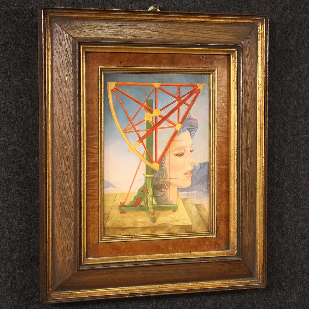 Jean Michel Lengrand, Surrealist painting, oil on panel, 1980s 8