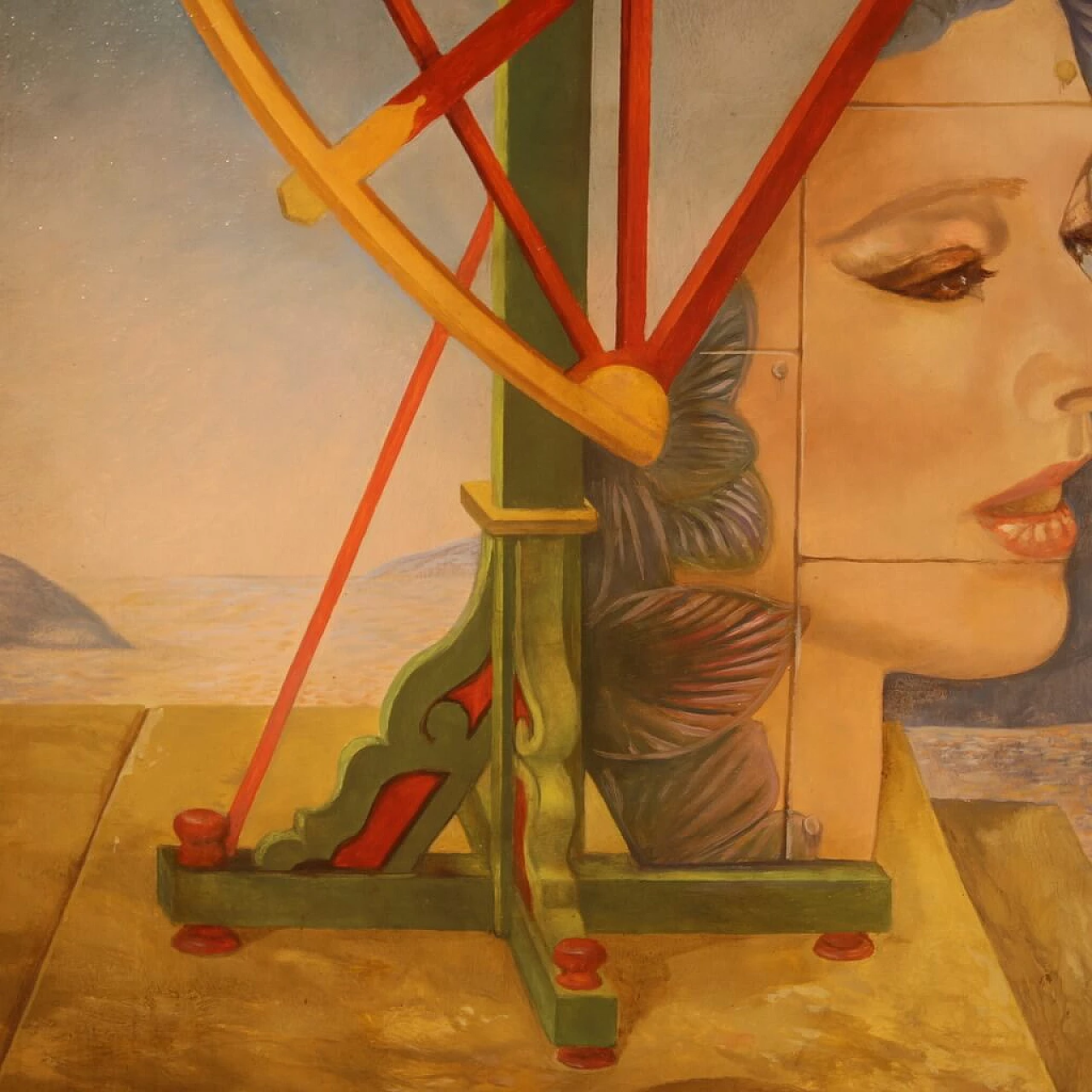 Jean Michel Lengrand, Surrealist painting, oil on panel, 1980s 11