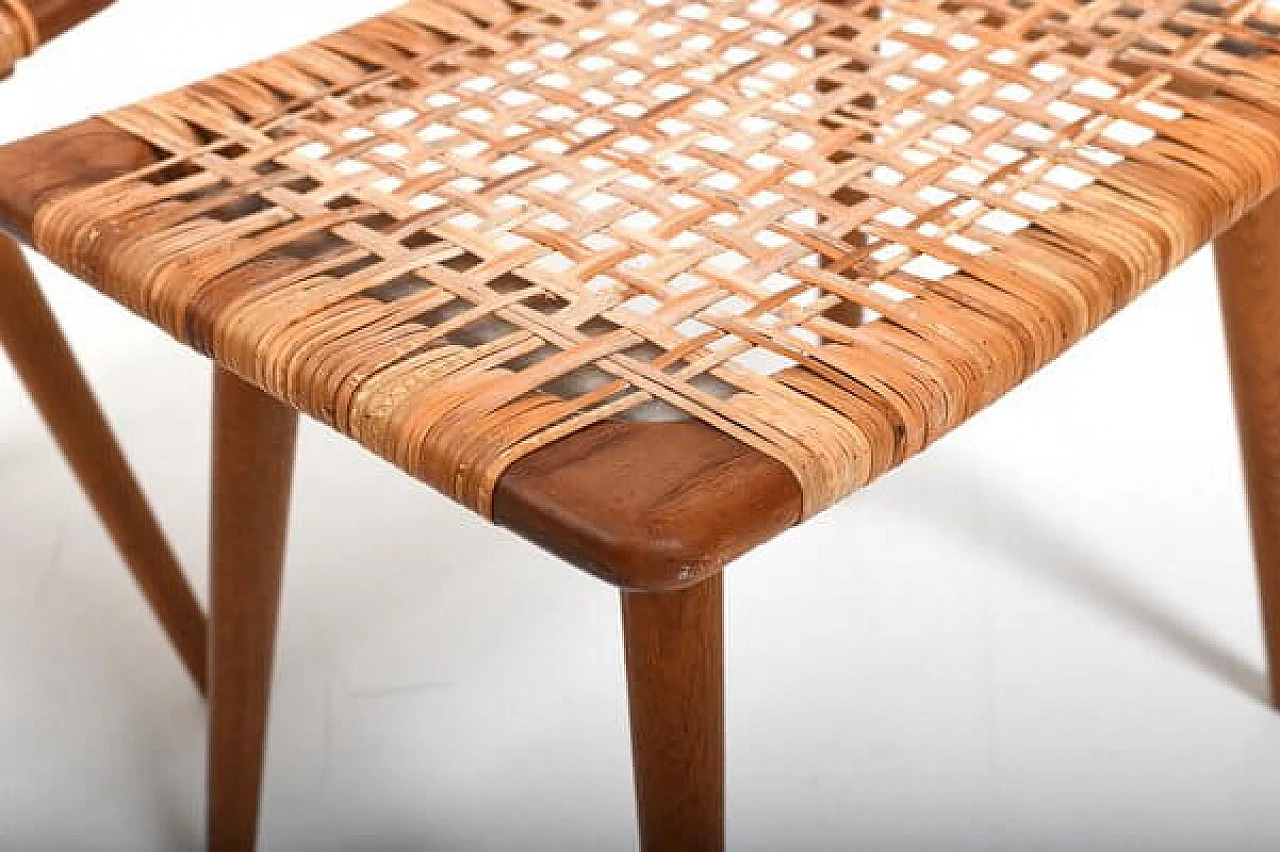 Pair of Danish teak, oak and bamboo stools, 1950s 3