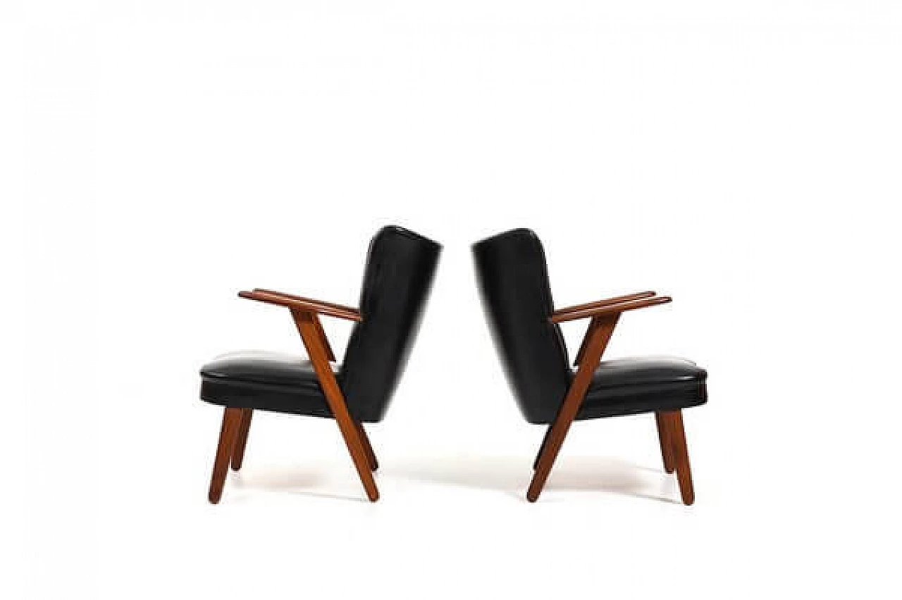 Pair of teak and leatherette armchairs in the style of Svend Åge Madsen, 1950s 2