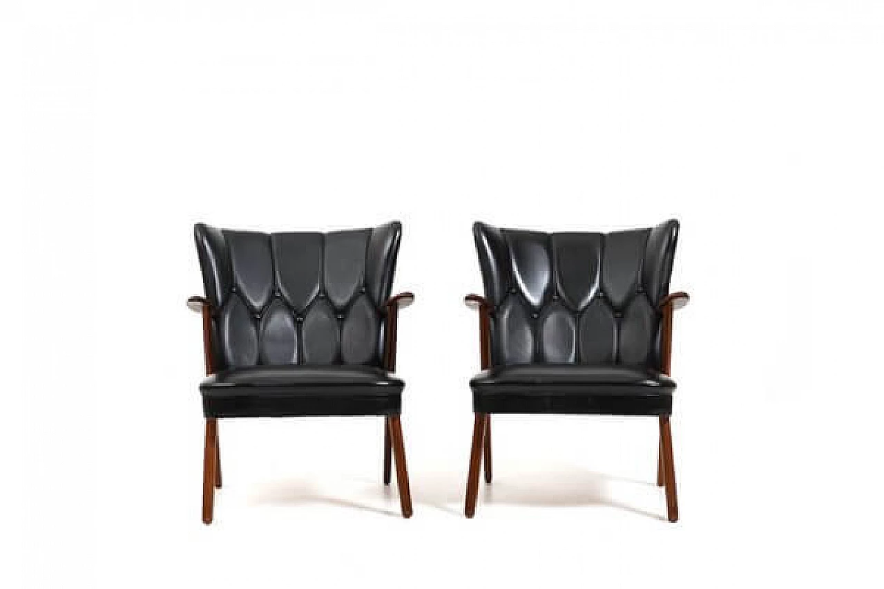 Pair of teak and leatherette armchairs in the style of Svend Åge Madsen, 1950s 3