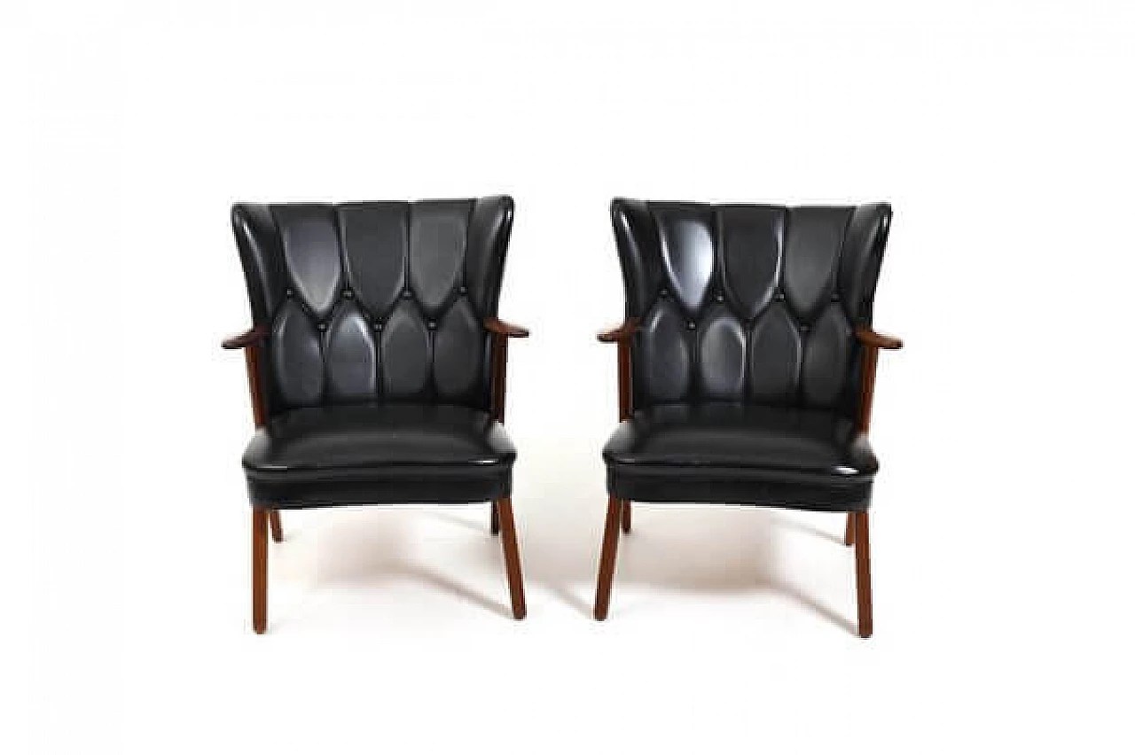 Pair of teak and leatherette armchairs in the style of Svend Åge Madsen, 1950s 4