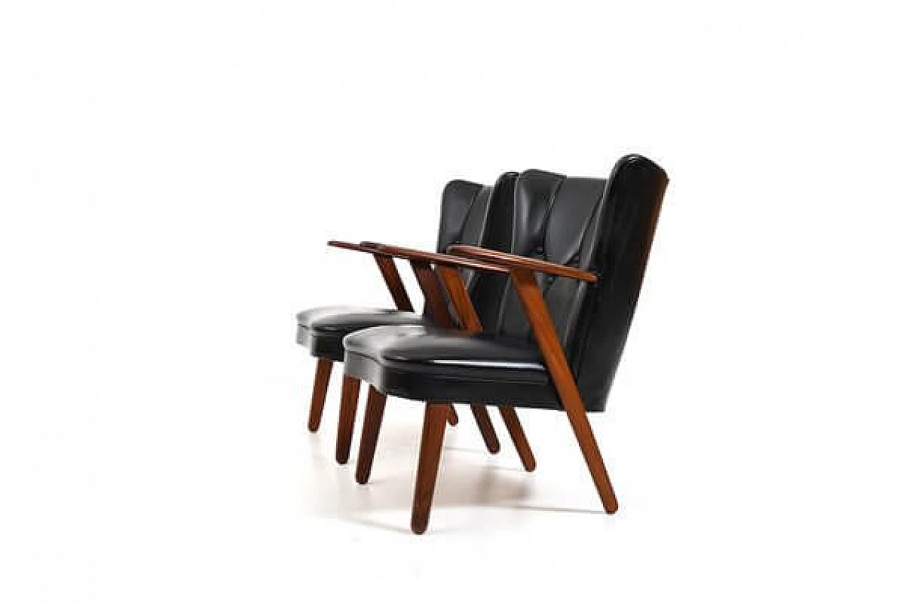 Pair of teak and leatherette armchairs in the style of Svend Åge Madsen, 1950s 10