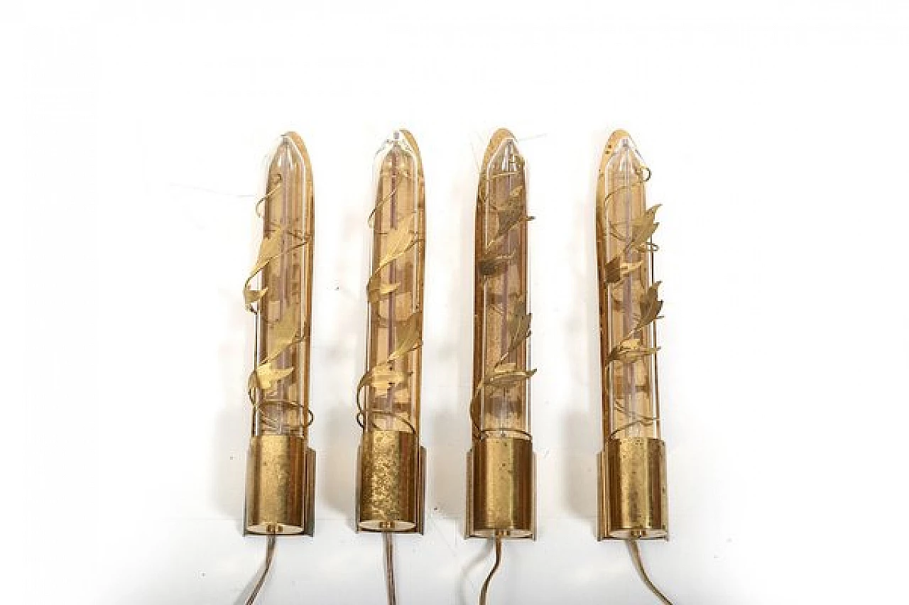 4 Danish Art Deco brass and glass wall lights, 1920s 1