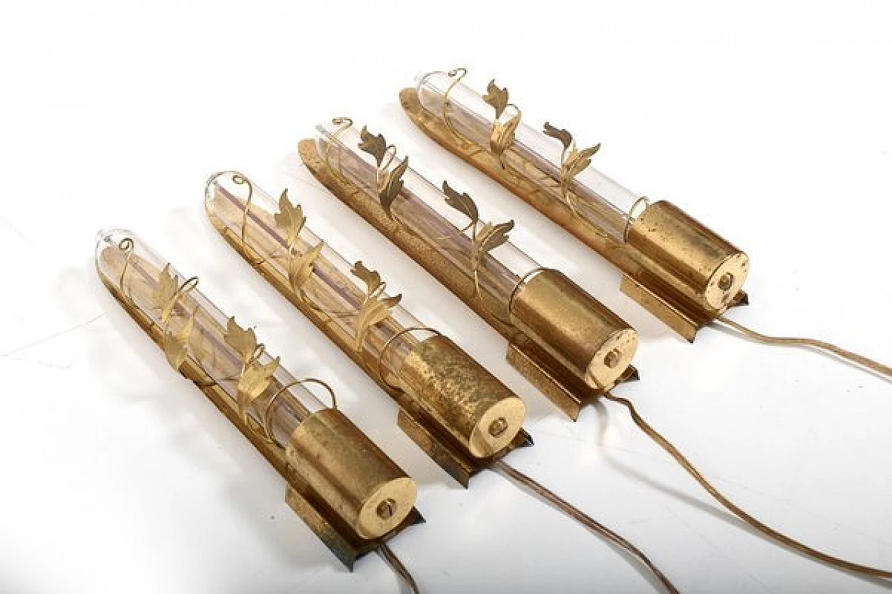 4 Danish Art Deco brass and glass wall lights, 1920s 2