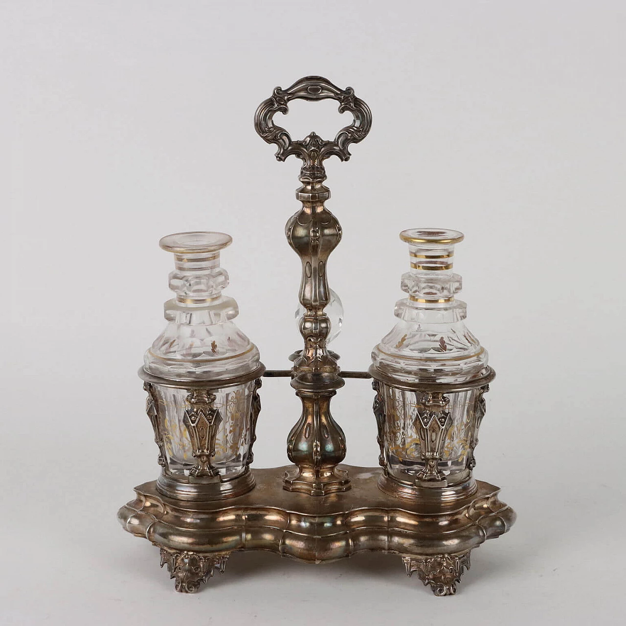 French silver and glass oil cruet with gilded decoration, mid-19th century 8