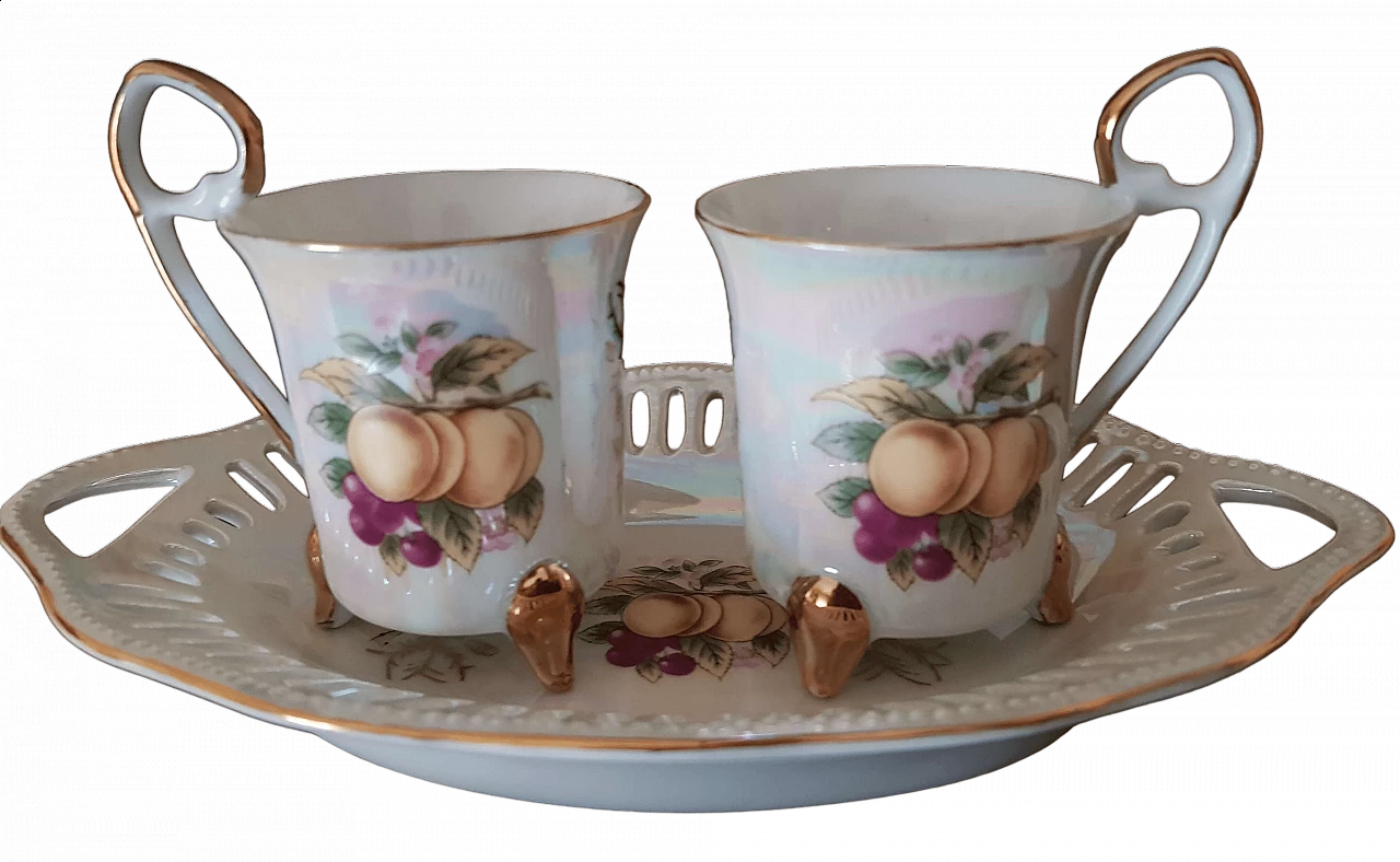 Pair of Limoges ceramic cups and tray, 1960s 7