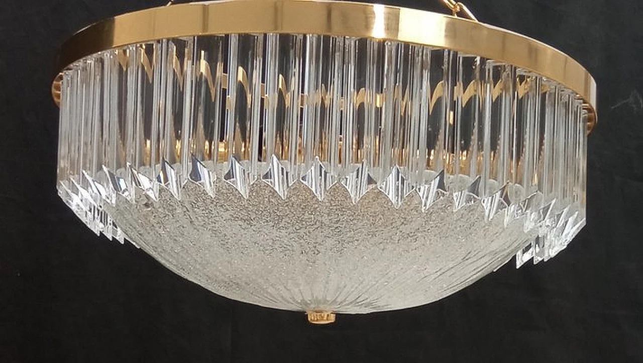 Murano glass ceiling lamp with gilded metal frame, 1990s 3